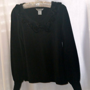 Soft Ribbed Knit Pullover LS BLACK Sweater Top PS
